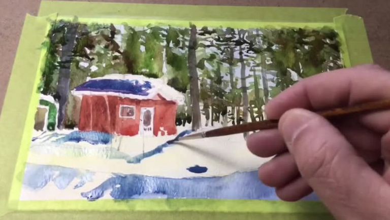 My Watercolor painting Timelapse - Winter Cabin