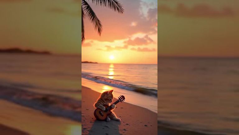 BEAUTIFUL KITTY PLAYING GUITAR TO START THE DAY, IA