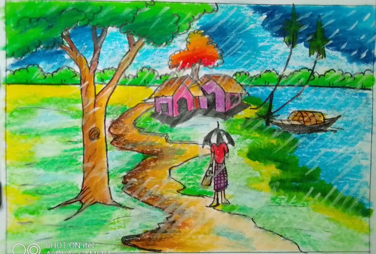 Rainy Season Drawing | How to Draw Rainy Season | Varsha Ritu Chitra |  Rainy Day Scenery 😍 - YouTube