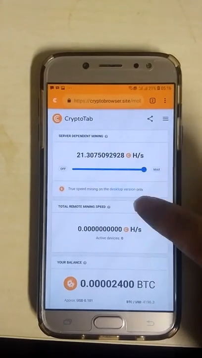 Cryptotab Browser on Samsung A7.