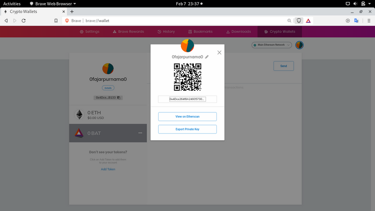 Digital wallet in Brave Browser.