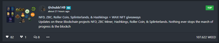 @chubb149 NFD, ZBC, Roller Coin, Splinterlands, & Hashkings + WAX NFT giveaways