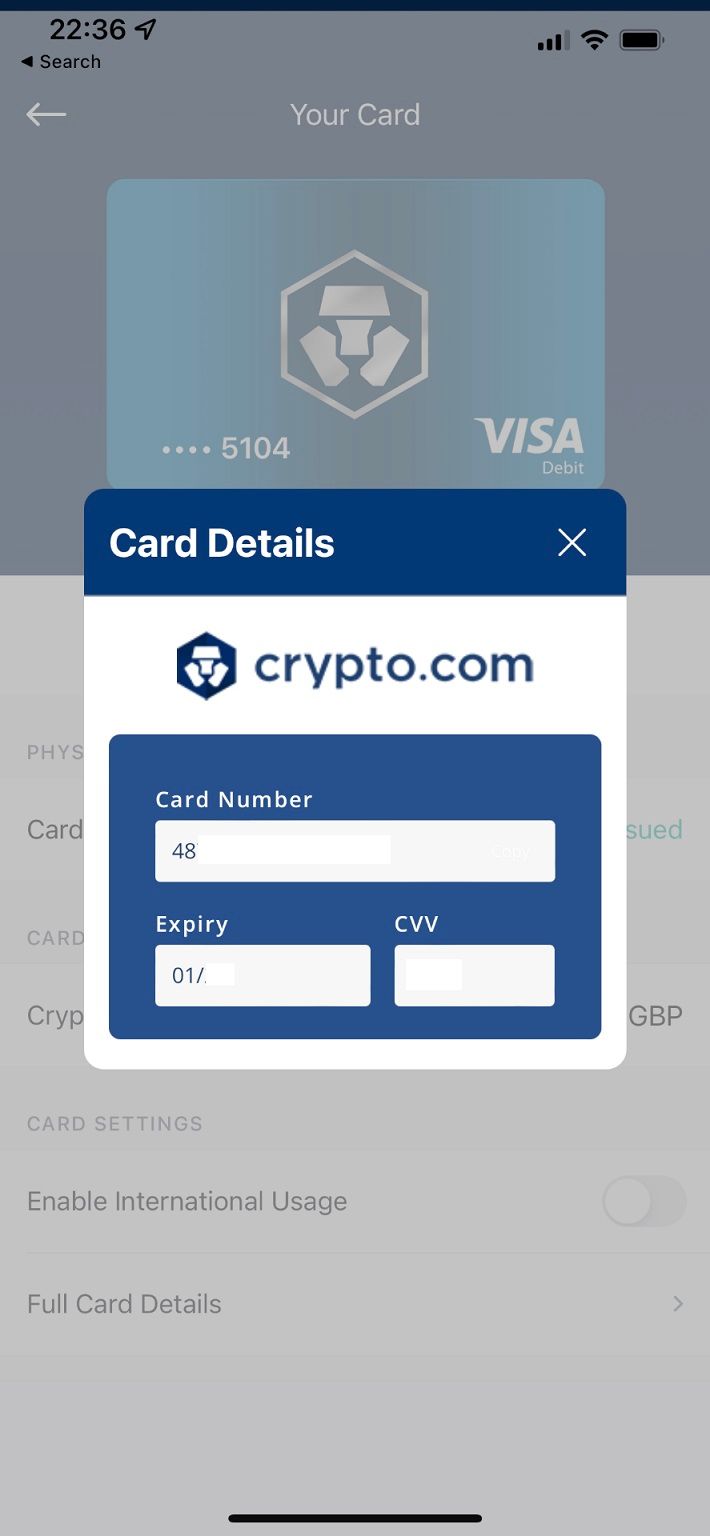 Manage Crypto Visa Debit Card on Crypto App