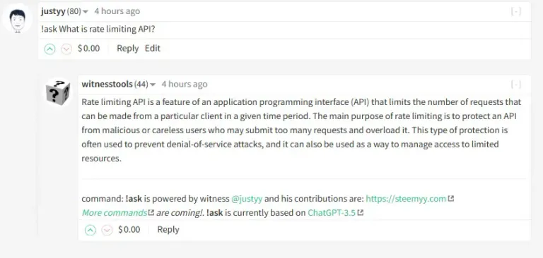 ChatGPT replied "What is Rate Limit" on Steem Blockchain