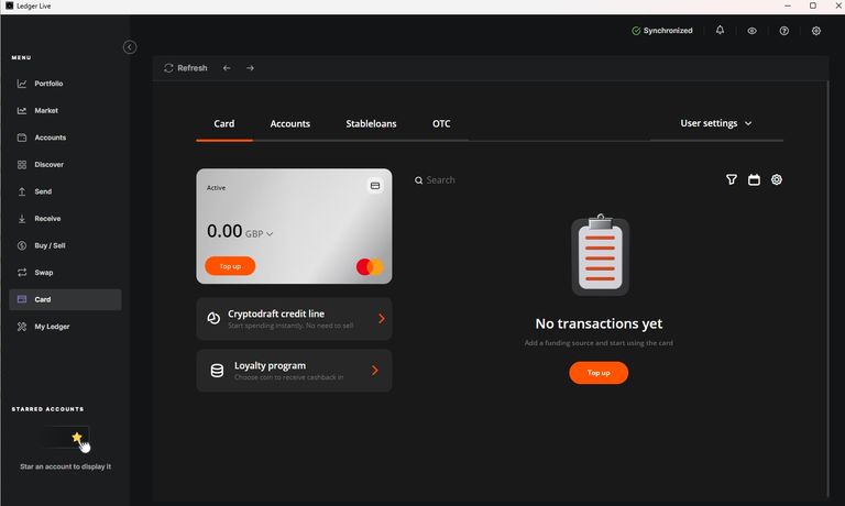 Crypto Ledger Virtual Card in Ledger Live Application