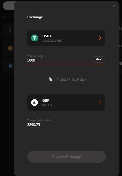 Ledger Crypto Virtual Card Exchange USDT to GBP