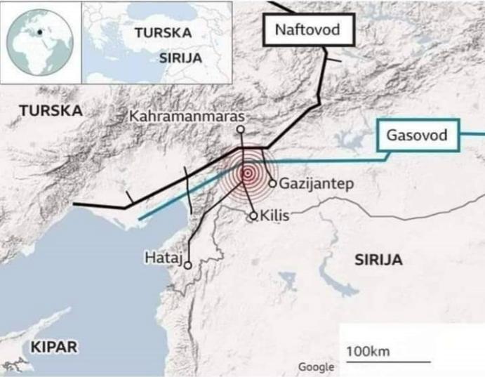 Most important Oil & Gas Piplines near earthquake epicenter in Turkey