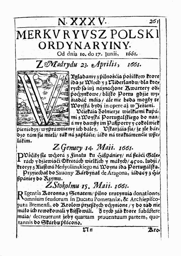 1661 - Poland, Newspaper Merkuriusz.JPG