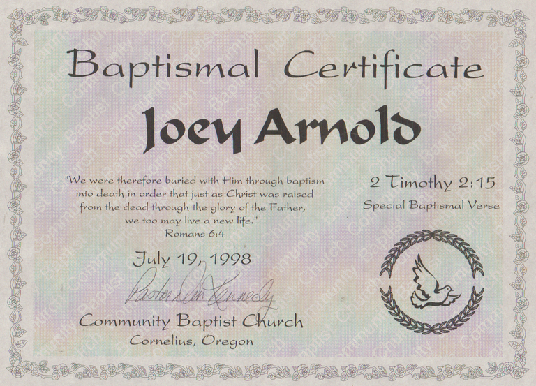 1998-07-19 - Sunday - Baptism at CCBC - Joey Arnold was baptized by Pastor Dan Kennedy ok.png