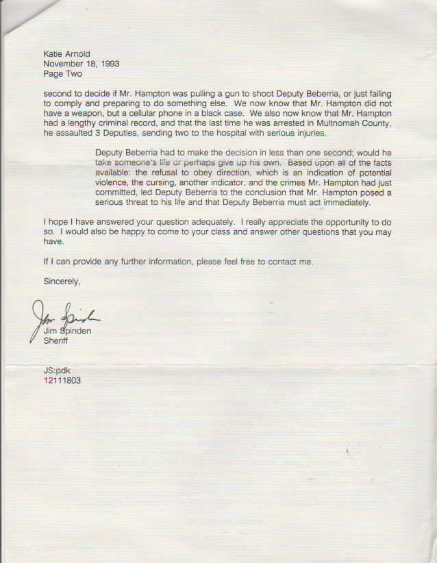 1993-11-18 - Saturday - Hillsboro OR Sheriff Jim Spinden to Katie Arnold on the death penalty, 2 pages, reviewing a specific case-2.png