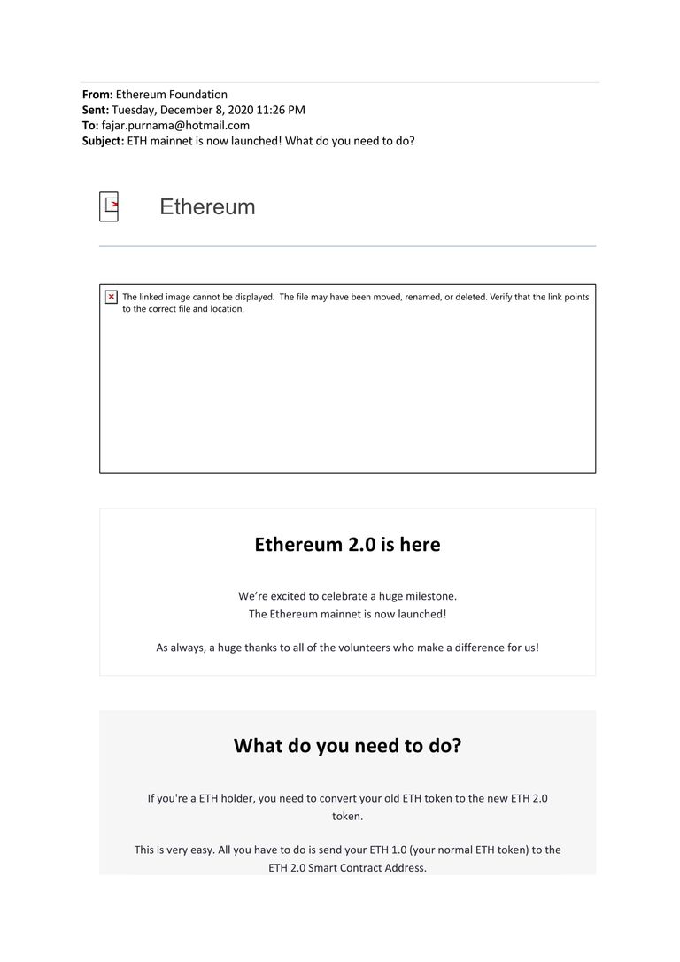 Ethereum convert to Ethereum 2.0 suspicious email 1