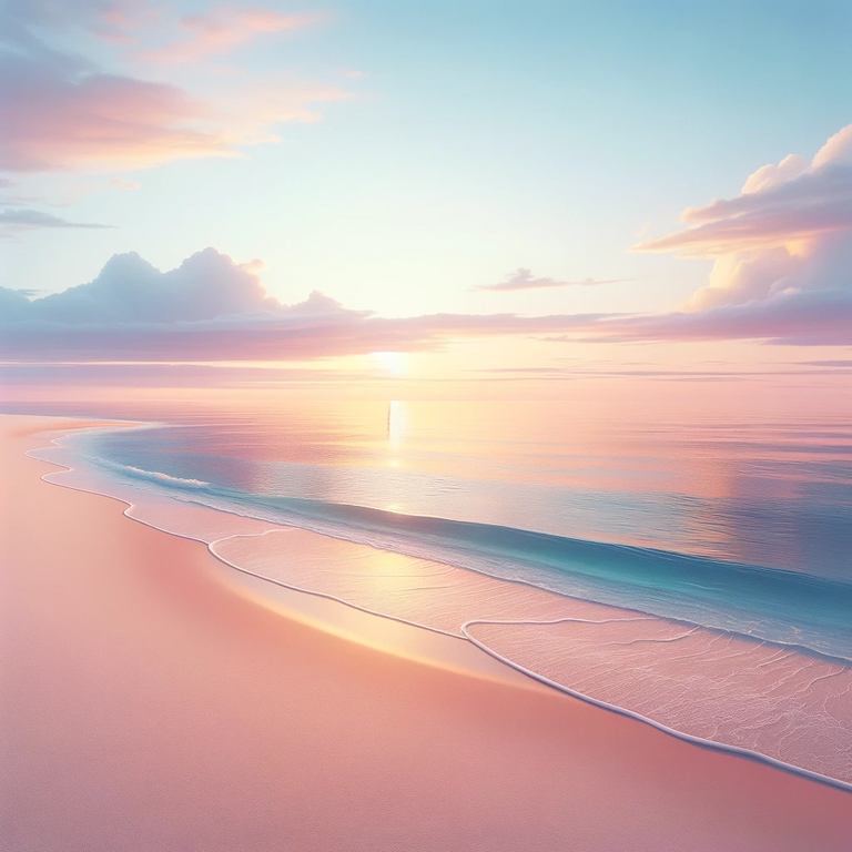 DALL·E 2023-12-24 16.41.49 - A serene beach scene at sunset with soft pastel colors, calm waves gently lapping the shore, and a clear sky with a few wispy clouds. The beach is emp.png