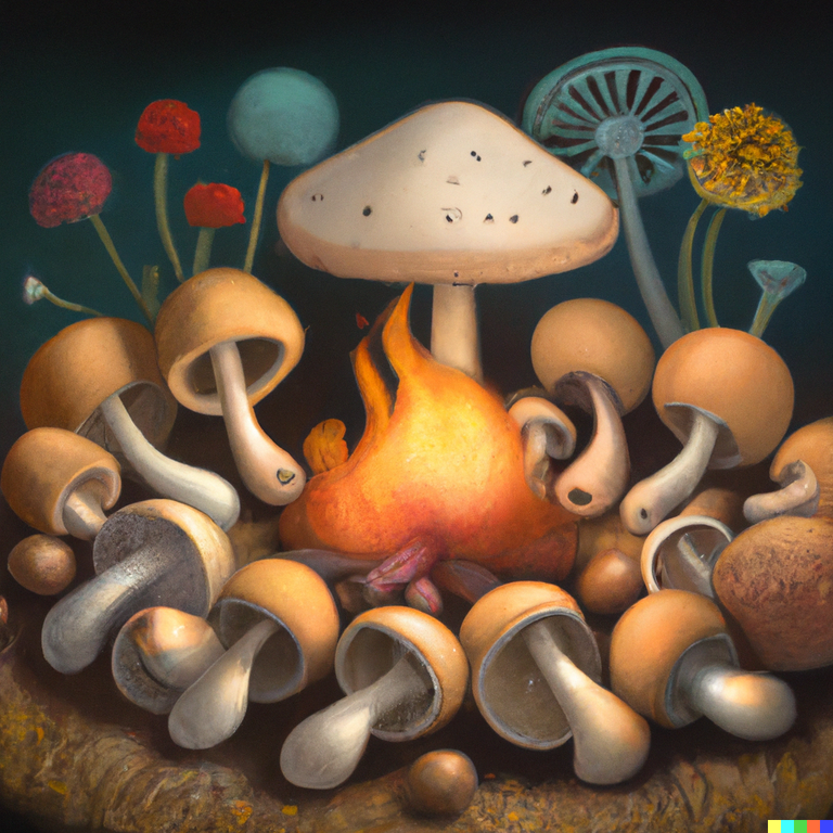 DALL·E 2023-01-18 18.38.33 - many different species of mushrooms make meetings together around fire by vasn gogh.png