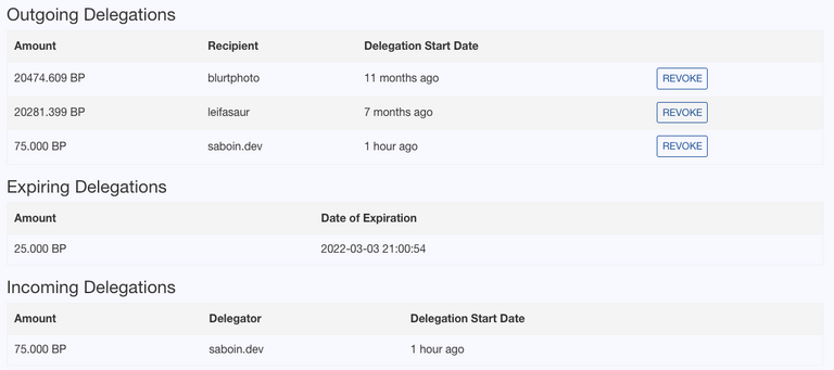Screenshot of the wallet's delegations section showing incoming delegations