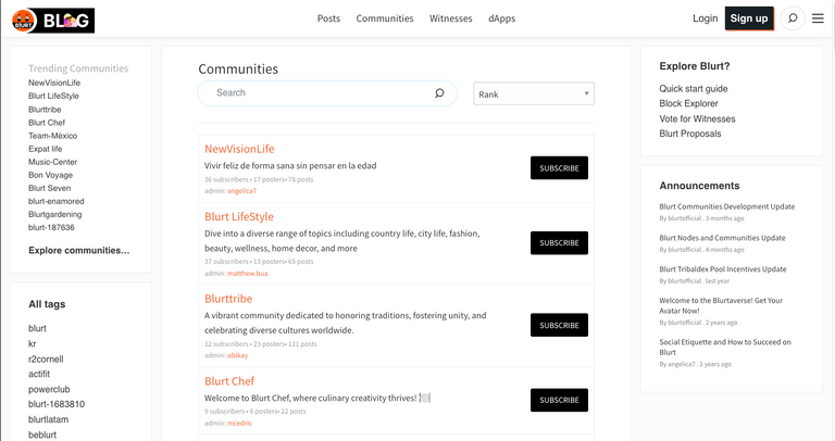 Screen Shot of Communities Page