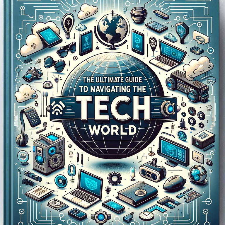 DALL·E 2024-01-12 08.39.39 - A visually appealing cover for a book titled 'The Ultimate Guide to Navigating the Tech World'. The cover features a large, central title with a moder.png