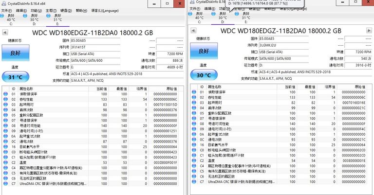 CrystalDiskInfo showing status of RAID-1 Disks