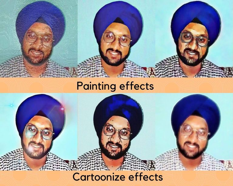 Image Collage showing Painting and cartoonize effects from Colorcinch phot editor app