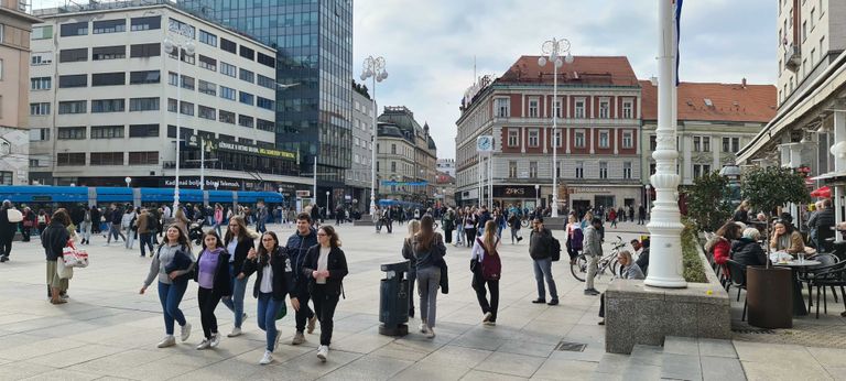 Passersby on Zagreb's Main Square